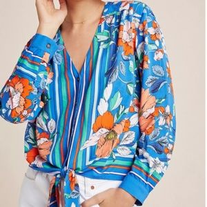 Maeve Elan Scarf Tie Front Floral Blouse Button